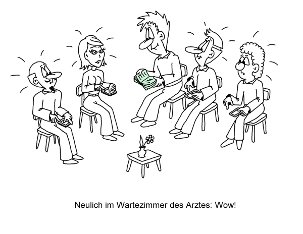 Smartphone im Arztzimmer Karikatur